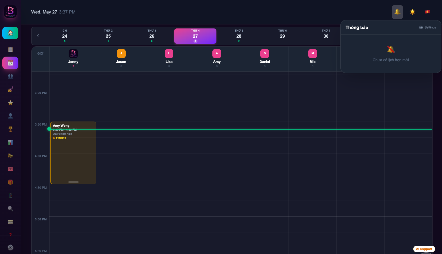 BookMyNails salon dashboard - manage bookings, staff schedules, and clients